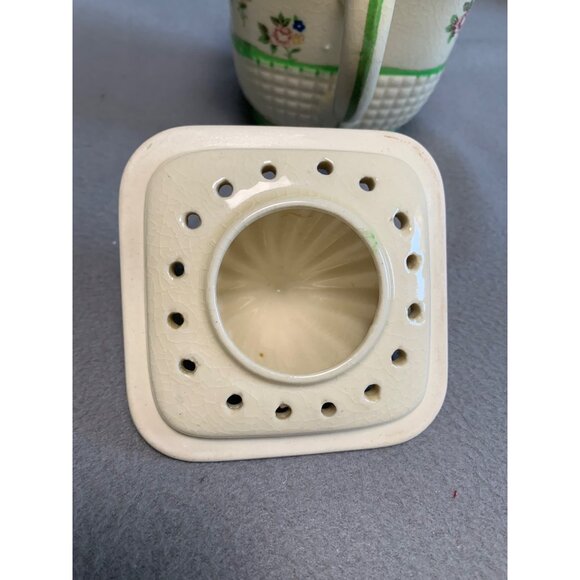 Vintage Ceramic Floral Citrus Reamer Juicer Pitcher with Green Trim - Picture 7 of 13